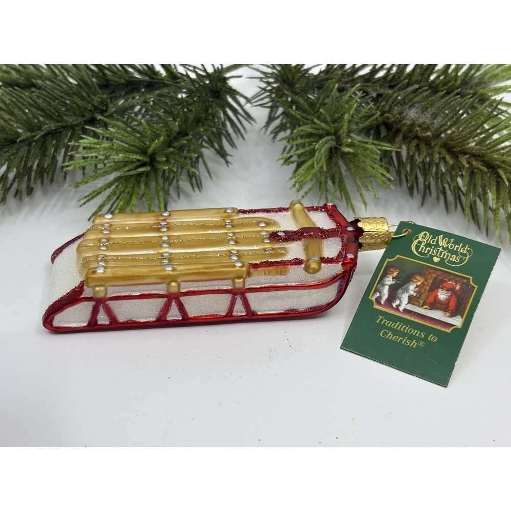 OLD WORLD CHRISTMAS SLED GLASS CHRISTMAS ORNAMENT New Tags